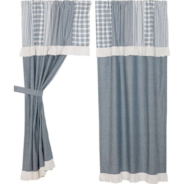 Sawyer Mill Blue Short Panel Curtain with Attached Patchwork Valance Set of 2 36